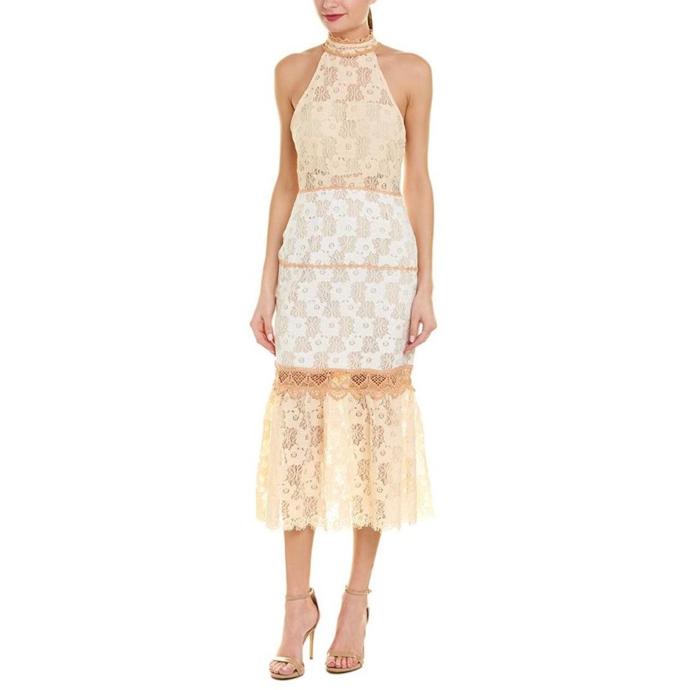 Foxiedox Amelia Halter Mock Neck Lace Midi Dress - Picture 1 of 3